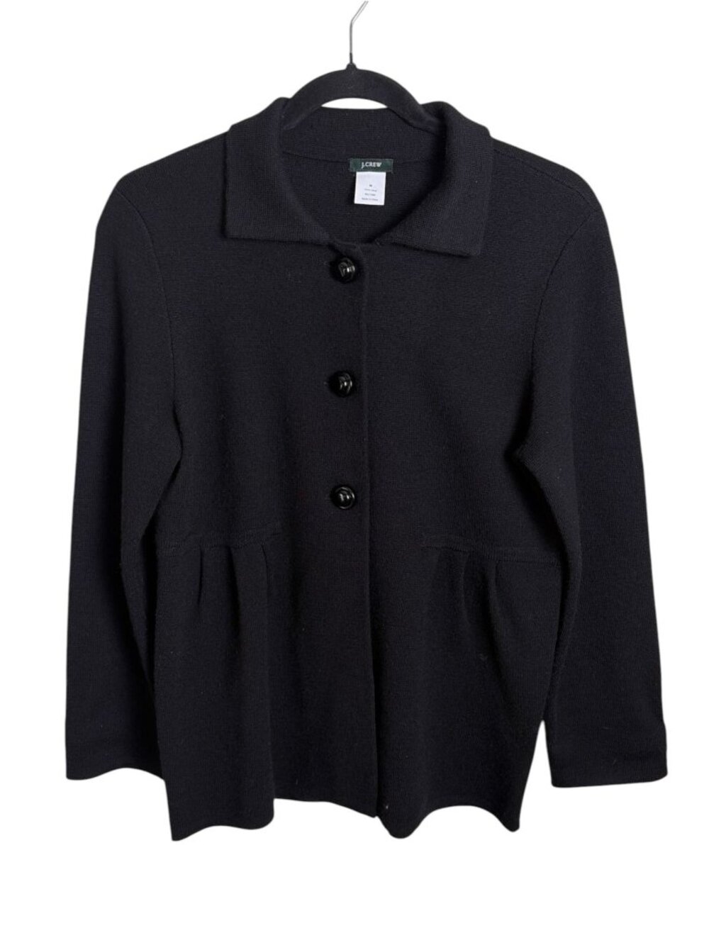 J.Crew Collared Knit Sweater Wool Blazer Black Sweater Peplum Cardigan SZ M